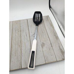 Vintage Hoan Black Slotted Serving Spoon 11 1/2" Kitchen White Handle